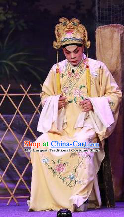 Chinese Guangdong Opera Xiaosheng Apparels Costumes and Headwear Traditional Cantonese Opera Scholar Wang Yu Garment Niche Clothing
