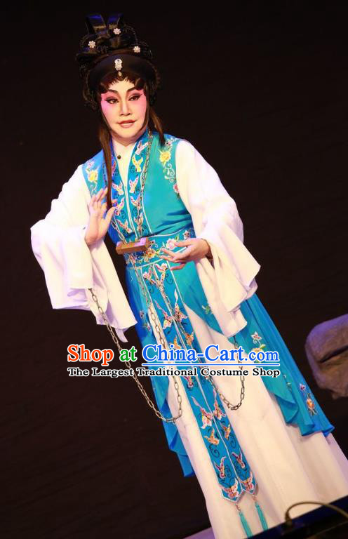 Chinese Cantonese Opera Young Woman Garment Nu Chuang Jin Dian Costumes and Headdress Traditional Guangdong Opera Female Prisoner Apparels Dress