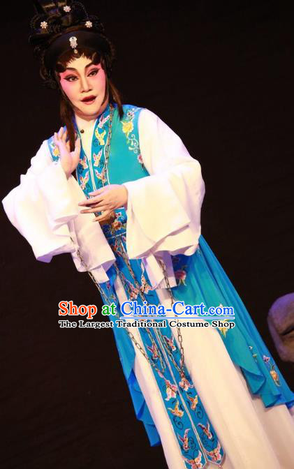 Chinese Cantonese Opera Young Woman Garment Nu Chuang Jin Dian Costumes and Headdress Traditional Guangdong Opera Female Prisoner Apparels Dress