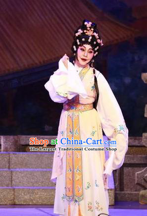 Chinese Cantonese Opera Actress Garment Nu Chuang Jin Dian Costumes and Headdress Traditional Guangdong Opera Diva Apparels Young Female Dress