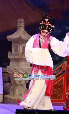 Chinese Cantonese Opera Actress Rosy Garment Nu Chuang Jin Dian Costumes and Headdress Traditional Guangdong Opera Diva Apparels Young Female Dress