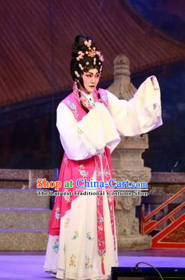 Chinese Cantonese Opera Actress Rosy Garment Nu Chuang Jin Dian Costumes and Headdress Traditional Guangdong Opera Diva Apparels Young Female Dress