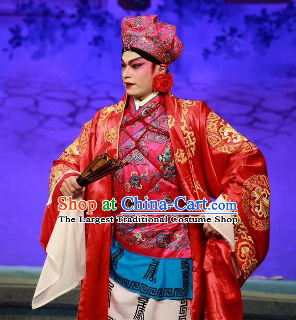 Qing Hua Pan Jinlian Chinese Guangdong Opera Martial Male Apparels Costumes and Headwear Traditional Cantonese Opera Hero Garment Wusheng Wu Song Clothing