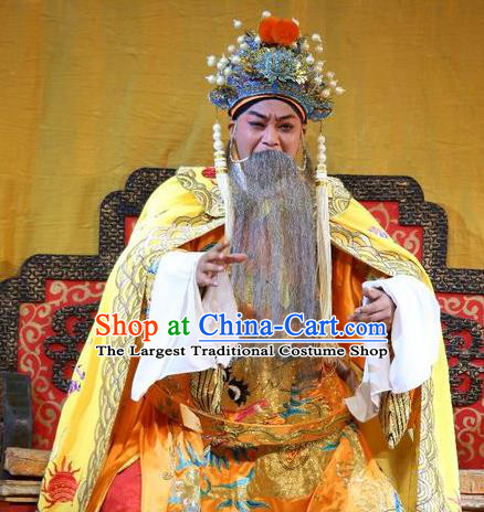 Li Shimin Deng Ji Chinese Guangdong Opera Elderly Male Apparels Costumes and Headwear Traditional Cantonese Opera Monarch Garment Emperor Li Yuan Clothing