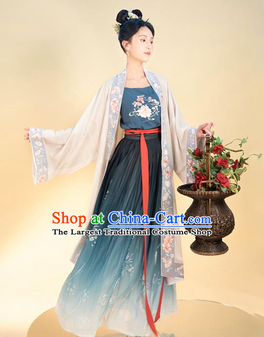 Chinese Traditional Song Dynasty Civilian Female Apparels Ancient Young Lady Hanfu Dress Historical Costumes Complete Set