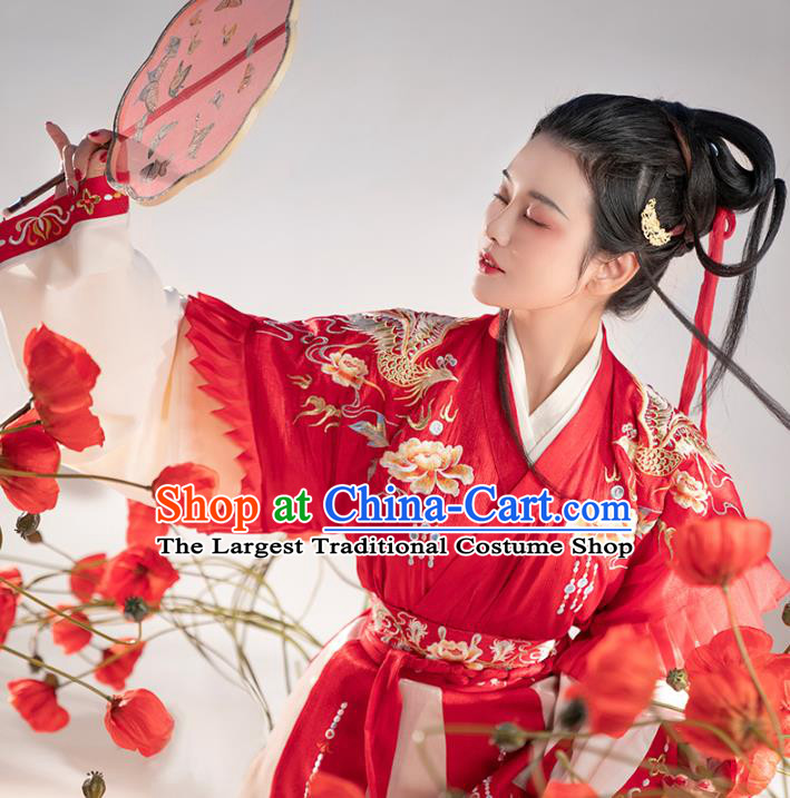 Chinese Traditional Jin Dynasty Royal Princess Embroidered Hanfu Dress Apparels Ancient Goddess Historical Costumes Complete Set for Women