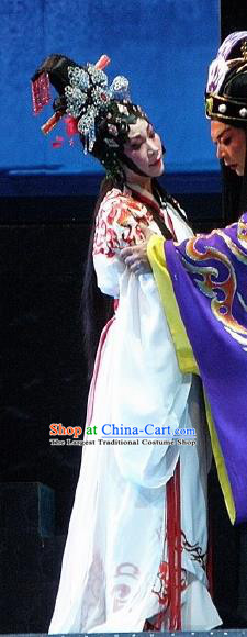 Chinese Cantonese Opera Princess Consort Garment Nan Yue Gong Ci Costumes and Headdress Traditional Guangdong Opera Actress Apparels Hua Tan Jin Di Dress