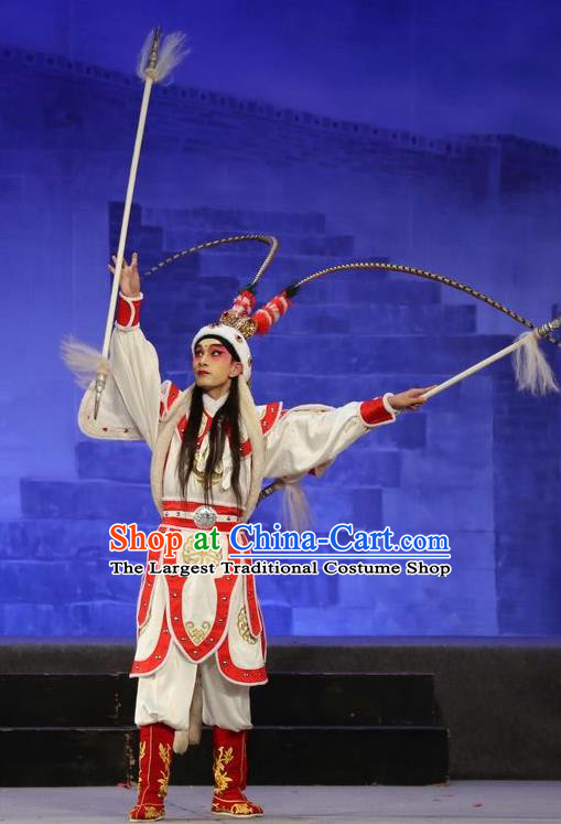 Shuang Qiang Lu Wenlong Chinese Guangdong Opera Wusheng Apparels Costumes and Headwear Traditional Cantonese Opera Martial Male Garment Warrior Clothing