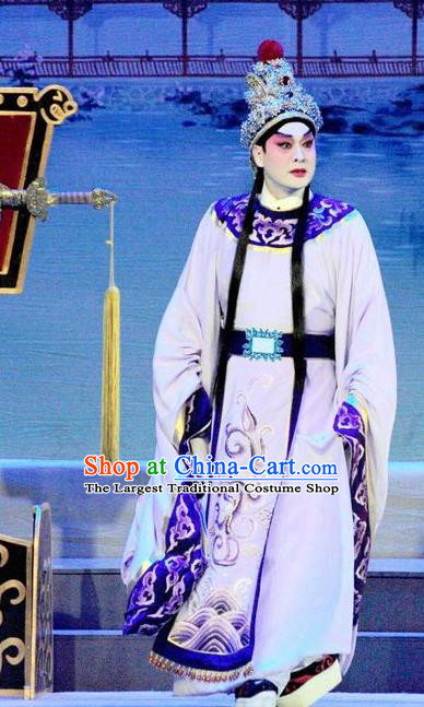 Luo Shui Qing Meng Chinese Guangdong Opera Young Male Apparels Costumes and Headwear Traditional Cantonese Opera Xiaosheng Garment Cao Zhi Clothing