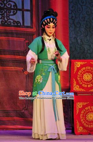 Chinese Cantonese Opera Maid Lady Garment Unhappy Marriage Costumes and Headdress Traditional Guangdong Opera Xiaodan Apparels Servant Girl Dress
