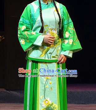 Chinese Historical Drama Thirteen Trades Monopoly Ancient Village Girl Garment Qing Dynasty Young Lady Costumes and Headdress Traditional Green Dress Apparels for Woman
