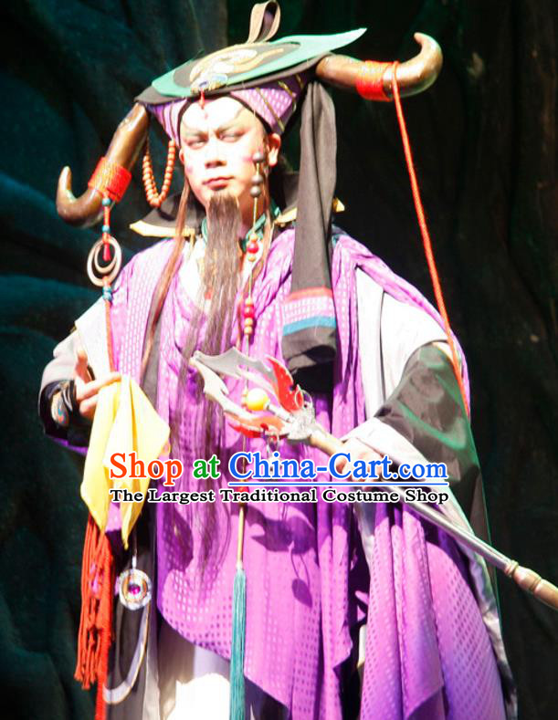 Chinese Traditional Ming Dynasty Shaman Apparels Costumes Historical Drama Ancient Miao Nationality Wizard Garment Zhang Taiguan Clothing and Headwear