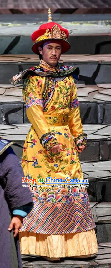 Chinese Traditional Qing Dynasty Emperor Apparels Costumes Historical Drama Da Qing Xiang Guo Ancient Monarch Garment Imperial Robe Clothing and Headwear