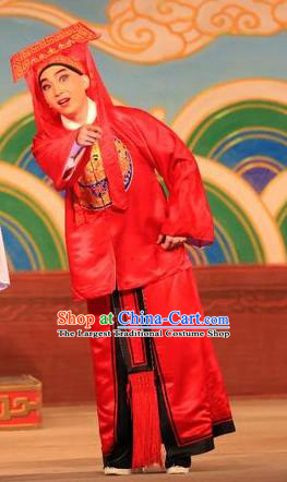 Xu Jiujing Chinese Guangdong Opera Imperial Bodyguard Apparels Costumes and Headwear Traditional Cantonese Opera Swordsman Garment Red Clothing
