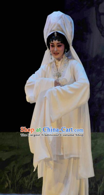 Chinese Cantonese Opera Actress Zhu Yingtai Garment Lou Tai Hui Costumes and Headdress Traditional Guangdong Opera Young Female Apparels Distress Maiden Dress