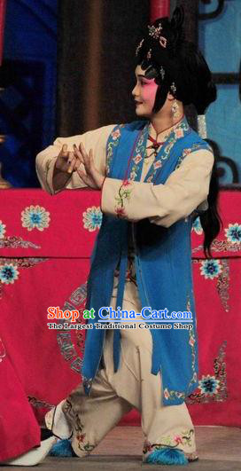 Chinese Cantonese Opera Maid Lady Tie Zhen Garment Fan Lihua Return Tang Costumes and Headdress Traditional Guangdong Opera Servant Girl Apparels Xiaodan Dress