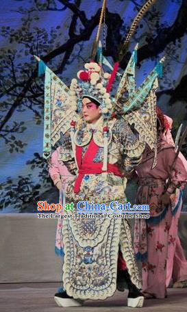 Fan Lihua Return Tang Chinese Guangdong Opera General Xue Dingshan Apparels Costumes and Headwear Traditional Cantonese Opera Shogun Garment Kao Clothing with Flags