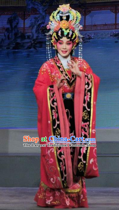 Chinese Cantonese Opera Young Female Garment Luo Shui Qing Meng Costumes and Headdress Traditional Guangdong Opera Queen Apparels Empress Dress