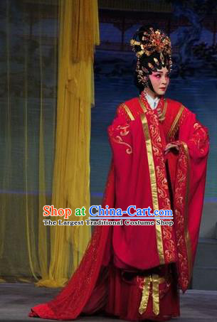 Chinese Cantonese Opera Queen Zhen Yuchan Garment Luo Shui Qing Meng Costumes and Headdress Traditional Guangdong Opera HuaTan Apparels Imperial Consort Dress