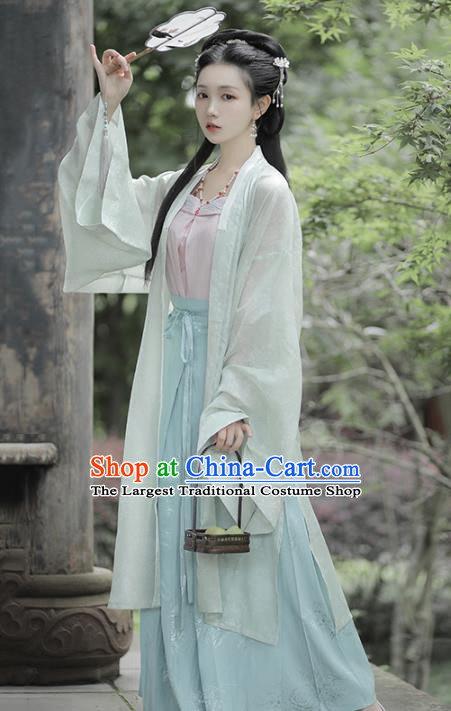 Chinese Traditional Song Dynasty Young Lady Hanfu Dress Apparels Ancient Civilian Girl Historical Costumes BeiZi Strapless and Skirt Full Set