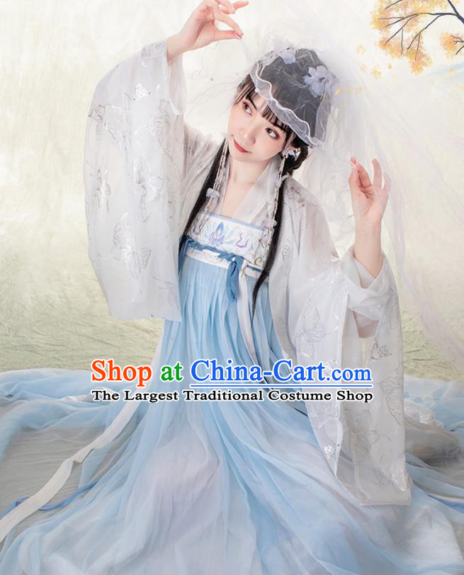 Chinese Traditional Tang Dynasty Noble Lady Hanfu Apparels Ancient Royal Princess Historical Costumes Cape Blouse and Dress Full Set