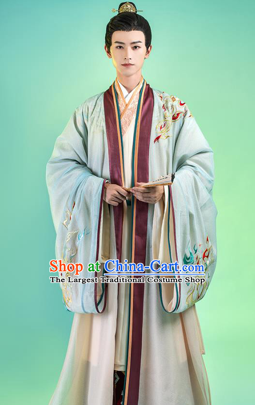 Asian Chinese Traditional Song Dynasty Royal Prince Hanfu Apparels Ancient Nobility Childe Historical Costumes Embroidered Cape Shirt and Skirt Complete Set for Men