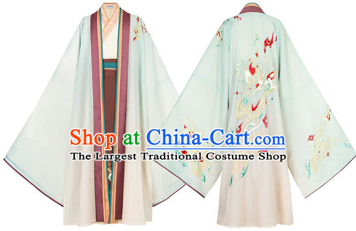 Asian Chinese Traditional Song Dynasty Royal Prince Hanfu Apparels Ancient Nobility Childe Historical Costumes Embroidered Cape Shirt and Skirt Complete Set for Men