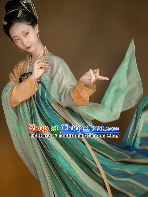 Top Grade Chinese Traditional Tang Dynasty Princess Hanfu Apparels Ancient Palace Lady Historical Costumes Blouse and Embroidered Slip Skirt Full Set