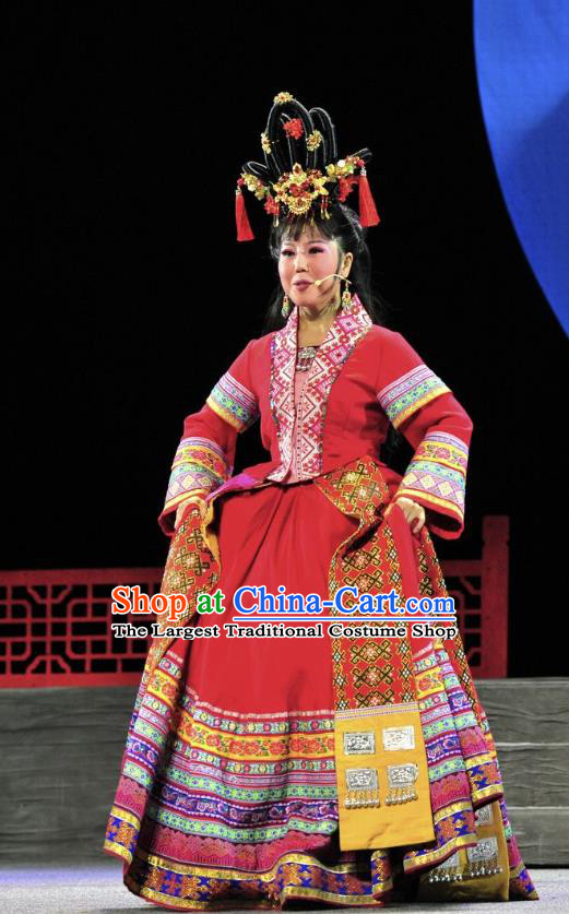 Chinese Historical Drama Lv Zhu Nv Chuan Qi Ancient Ethnic Girl Garment Costumes Traditional Young Lady Red Dress Apparels and Headdress