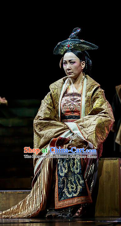 Chinese Historical Drama The Prince of Lanling Ancient Royal Empress Garment Costumes Traditional Stage Show Actress Dress Queen Qi Apparels and Headdress