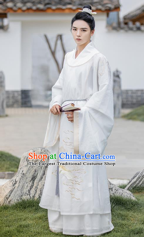 Top Chinese Traditional Song Dynasty Noble Childe Hanfu Apparels Ancient Patrician Male Historical Costumes Scholar Long Gown Shirt and Skirt Full Set