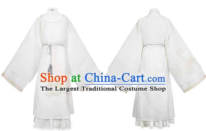 Top Chinese Traditional Song Dynasty Noble Childe Hanfu Apparels Ancient Patrician Male Historical Costumes Scholar Long Gown Shirt and Skirt Full Set