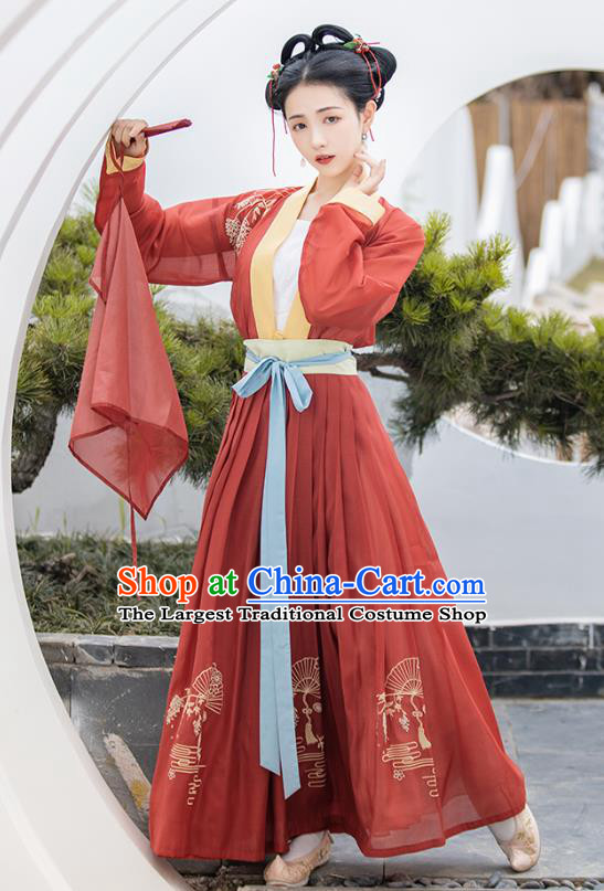 Traditional Chinese Song Dynasty Young Lady Hanfu Apparels Ancient Village Girl Historical Costumes Beizi Blouse and Skirt Complete Set