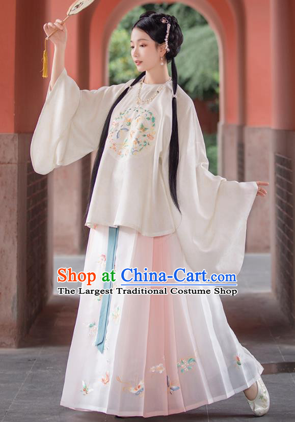 Traditional Chinese Ming Dynasty Patrician Lady Hanfu Apparels Ancient Nobility Female Historical Costumes Embroidered Blouse and Horse Face Skirt Complete Set