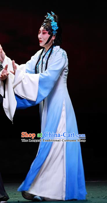 Chinese Sichuan Opera Highlights Actress Yang Suzhen Garment Costumes and Headdress Cao Min Song Shijie Traditional Peking Opera Young Lady Blue Dress Apparels