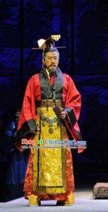 Chinese Traditional Han Dynasty Emperor Liu Che Clothing Stage Performance Historical Drama Sima Qian Apparels Costumes Ancient Monarch Garment and Headwear