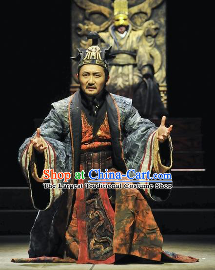 Chinese Traditional Qin Dynasty Chancellor Clothing Stage Performance Historical Drama Fu Sheng Apparels Costumes Ancient Prime Minister Li Si Garment and Headwear
