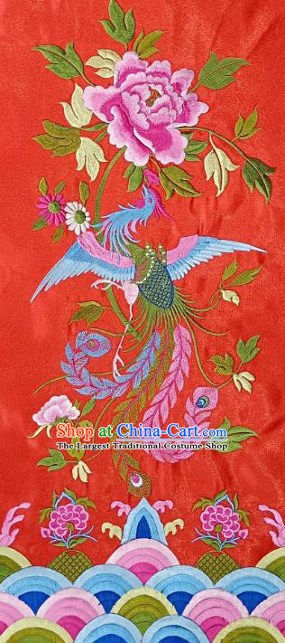 Chinese Traditional Embroidered Phoenix Peony Red Patch Decoration Embroidery Applique Craft Embroidered Dress Accessories