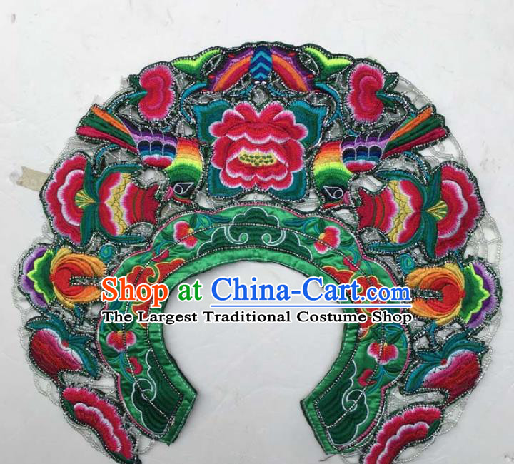 Chinese Traditional Embroidered Flowers Green Patch Decoration Embroidery Applique Craft Embroidered Collar Accessories