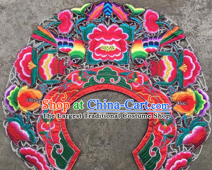 Chinese Traditional Embroidered Flowers Red Patch Decoration Embroidery Applique Craft Embroidered Collar Accessories