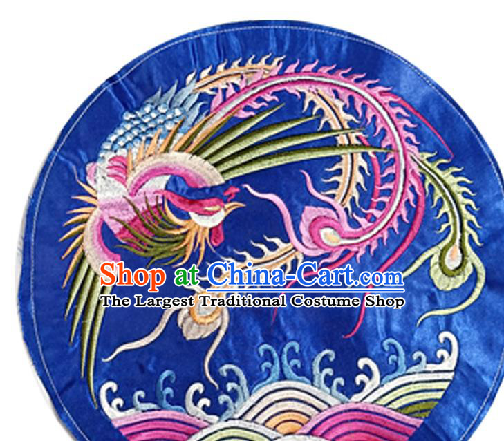 Chinese Traditional Embroidered Phoenix Royalblue Round Patch Decoration Embroidery Applique Craft Embroidered Accessories