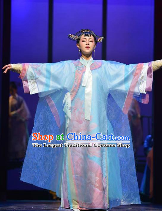 Chinese Historical Drama Empresses In Palace Ancient Young Lady Garment Costumes Traditional Stage Show Dress Qing Dynasty Imperial Concubine Blue Apparels and Headpieces