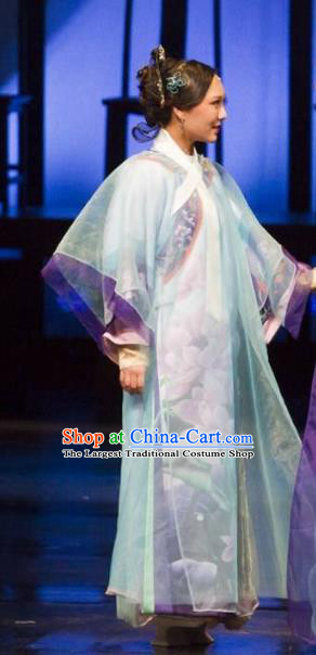 Chinese Historical Drama Empresses In Palace Ancient Young Lady Garment Costumes Traditional Stage Show Dress Qing Dynasty Imperial Concubine Blue Apparels and Headpieces