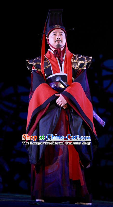 Chinese Traditional Spring and Autumn Period Monarch Clothing Stage Performance Historical Drama Yao Li And Qing Ji Apparels Costumes Ancient King Garment and Headwear