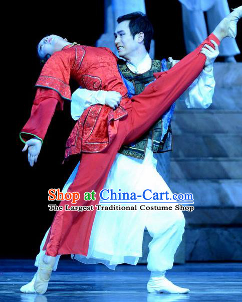 Chinese Dance Drama The Clay Figurine Village Girl Xiu Er Garment Costumes Traditional Stage Show Dress Young Female Red Apparels and Headpieces