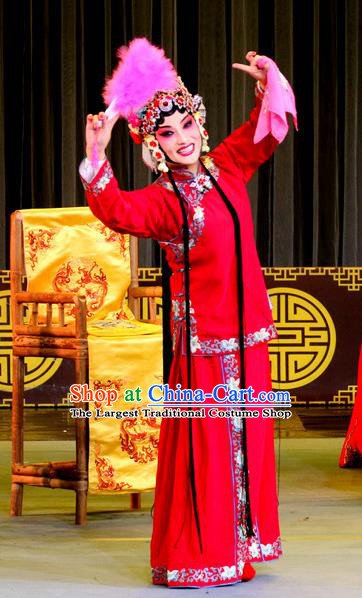 Chinese Sichuan Opera Highlights Actress Red Garment Costumes and Headdress He Gong Huan Qing Traditional Peking Opera Hua Tan Dress Consort Apparels