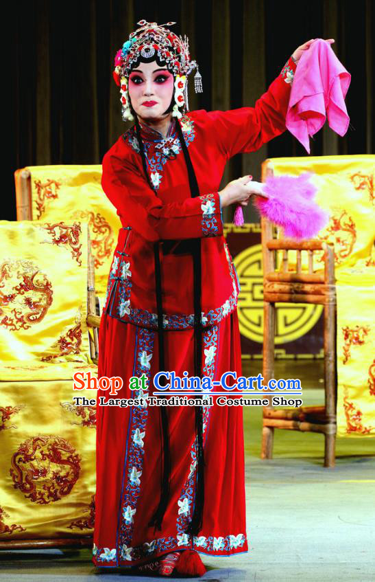 Chinese Sichuan Opera Highlights Actress Red Garment Costumes and Headdress He Gong Huan Qing Traditional Peking Opera Hua Tan Dress Consort Apparels