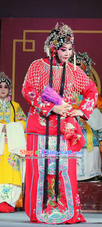 Chinese Sichuan Opera Highlights Empress Garment Costumes and Headdress He Gong Huan Qing Traditional Peking Opera Hua Tan Red Dress Queen Apparels