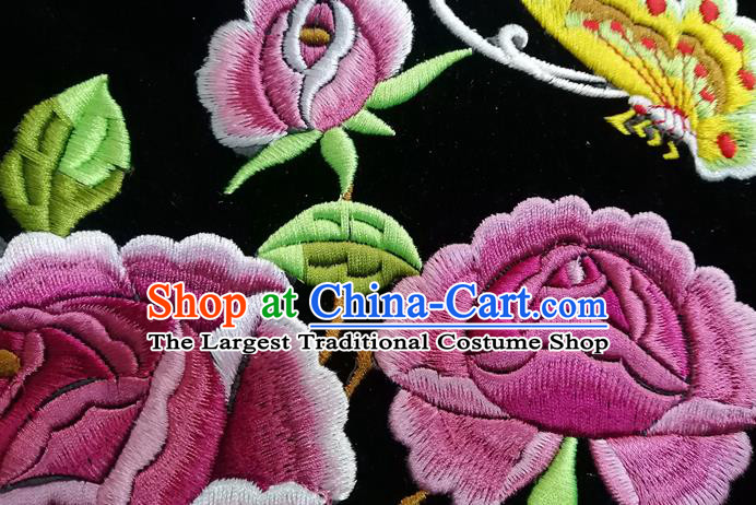 Chinese Traditional Embroidered Cameo Brown Peony Butterfly Pattern Cloth Patch Decoration Embroidery Craft Embroidered Accessories