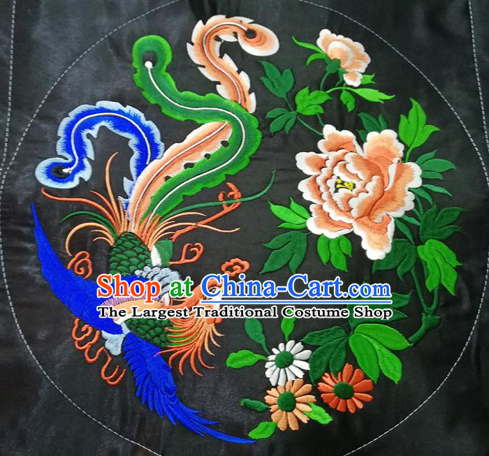 Chinese Traditional Embroidered Phoenix Peony Pattern Round Patch Decoration Embroidery Craft Embroidered Accessories